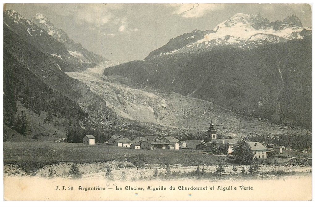 carte postale ancienne 74 ARGENTIERE. Glacier, Aiguille Chardonnet et Verte