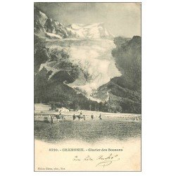 carte postale ancienne 74 CHAMONIX. Ballades à Cheval Glacier des Bossons vers 1903