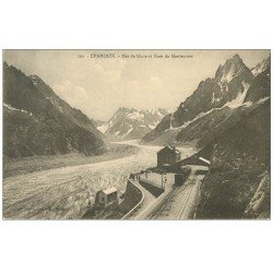 carte postale ancienne 74 CHAMONIX. Mer de Glace Gare du Montenvers 1921. Train à crémaillière