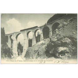 carte postale ancienne 74 CHAMONIX. Train Chemin de Fer électrique Viaduc de Sainte-Marie. Timbre 1 Centime 1903