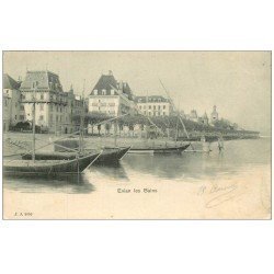 carte postale ancienne 74 EVIAN-LES-BAINS. Bateaux de Pêche dans le Port 1903