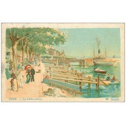 carte postale ancienne 74 EVIAN-LES-BAINS. Les Embarcadères 1908. Collection Cachat
