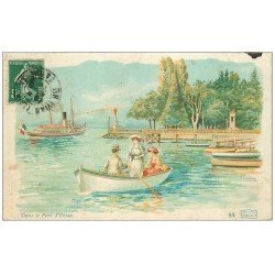 carte postale ancienne 74 EVIAN-LES-BAINS. Port ballade en barque 1908. Collection Cachat