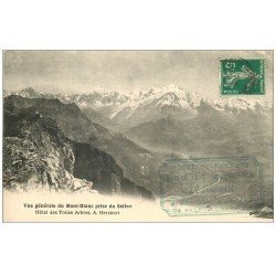 carte postale ancienne 74 HOTEL DES TREIZE ARBRES. Tampon Propriétaire Hercourt. Le Mont Blanc 1911