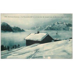 carte postale ancienne 74 LA TOURNETTE. Skieurs et Refuge Col Croix de Fry