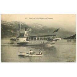 carte postale ancienne 74 LAC ANNECY. Bateau à Roue et Tournette 1908