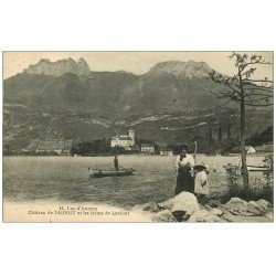 carte postale ancienne 74 LAC ANNECY. Château Duingt et Dent Lanfont animation 1919