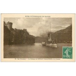 carte postale ancienne 74 LAC ANNECY. Duingt Château et un Bateau 1929