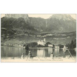 carte postale ancienne 74 LAC ANNECY. Pêcheur, Château Duingt et Dent Lanfont