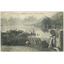 carte postale ancienne 74 LAC ANNECY. Talloires. Femme en prière. Duingt et Massif Bauges 1909