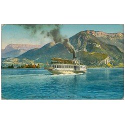 carte postale ancienne 74 LAC ANNECY. Vapeur France et Parmela. Timbre manquant