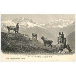 carte postale ancienne 74 MASSIF DU MONT BLANC. Pâtre et Vaches Aiguille Verte 1908