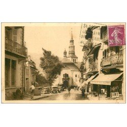 carte postale ancienne 74 SAINT-GERVAIS-LES-BAINS. Eglise et Restaurant Etoile des Alpes 1938