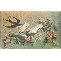 carte postale ancienne 14 CLECY. Multivues et Hirondelle 1908
