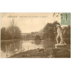 carte postale ancienne 26 MONTELIMAR. Statue le Chasseur au Jardin et le Lac 1924. Chien et Cygnes