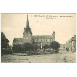 carte postale ancienne 14 CONDE-SUR-NOIREAU. Eglise et Square Saint-Martin 1930