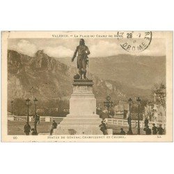 carte postale ancienne 26 VALENCE. Place Champ de Mars. Statue de Championnet et Crussol 1923