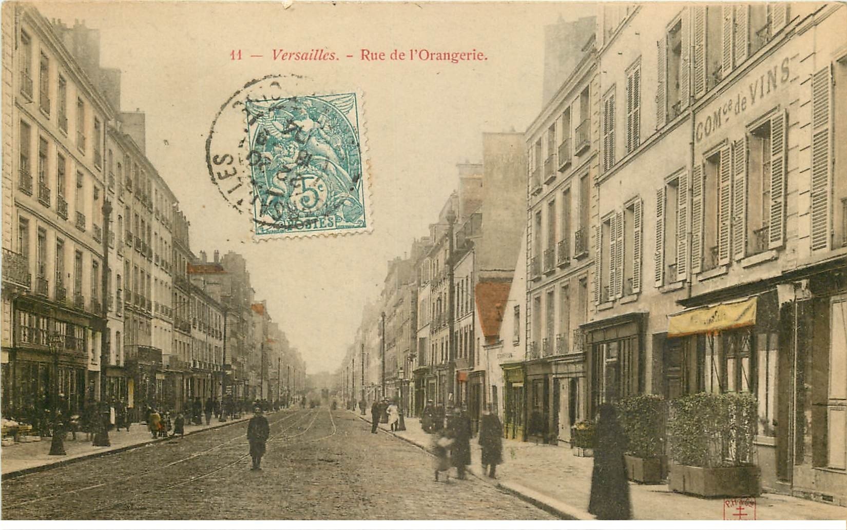 carte postale ancienne 78 VERSAILLES. Rue de l'Orangerie 1904 Commerce de vins