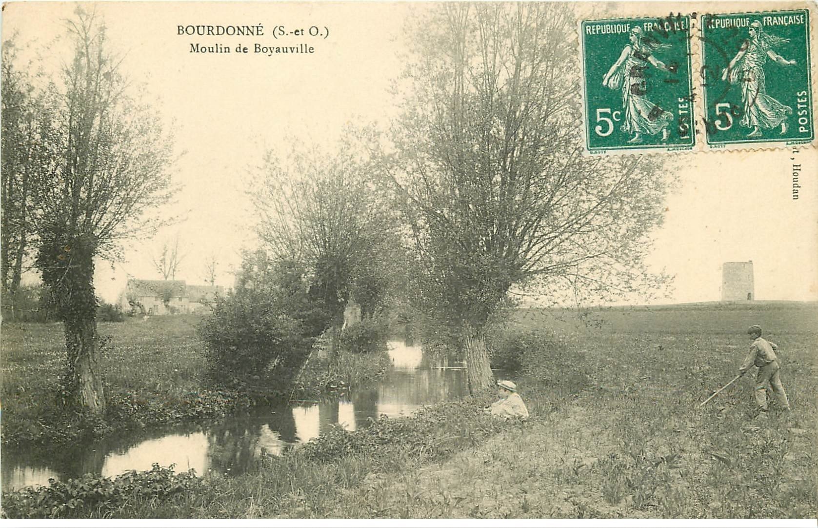 carte postale ancienne 78 BOURDONNE. Cultivateur au Moulin de Boyauville 1912