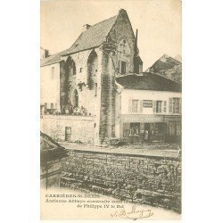 carte postale ancienne 78 CARRIERES-SAINT-DENIS. Abbaye avec enfants et Epicerie