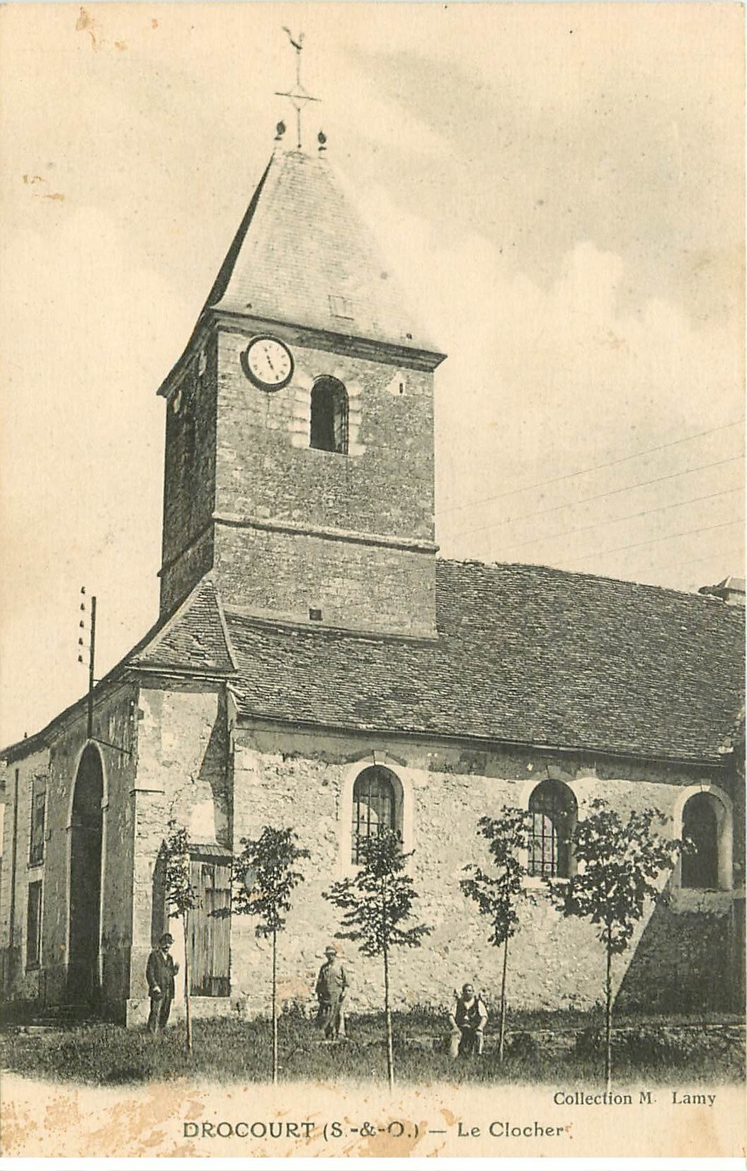 carte postale ancienne 78 DROCOURT. Le Clocher animation