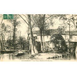 carte postale ancienne 78 DENNEMONT. Vieux Moulin et Jardin Canotage en barque 1908
