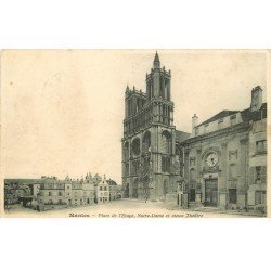 carte postale ancienne 78 MANTES. Notre Dame et vieux Théâtre Place de l'Etape 1904