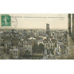 carte postale ancienne 78 MANTES. Notre-Dame Panorama 1908. Pli coin gauche
