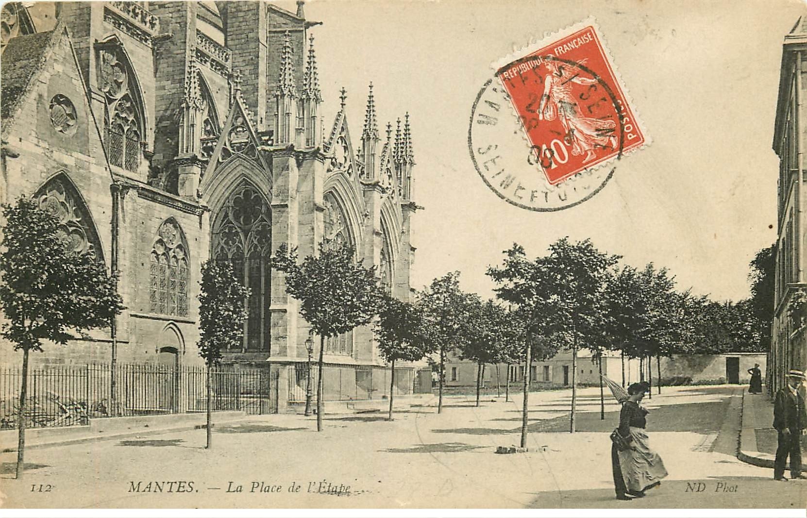 carte postale ancienne 78 MANTES. Place de l'Etape 1908