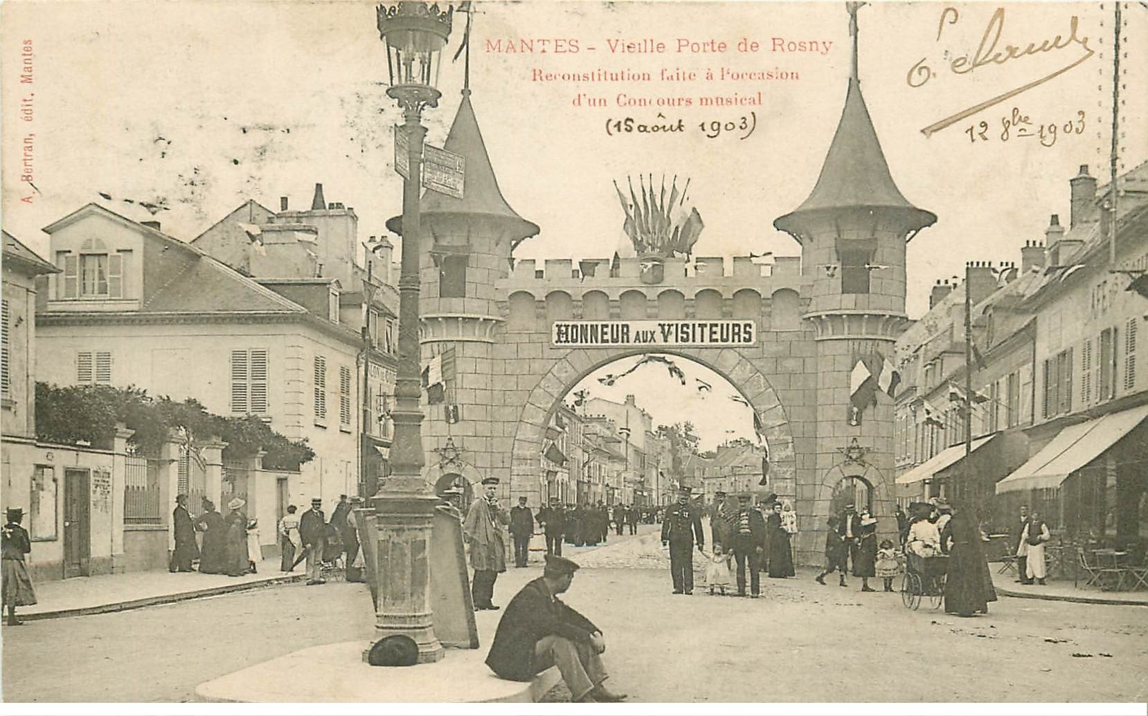 carte postale ancienne 78 MANTES. Vieille Porte de Rosny pour Concours musical 1903