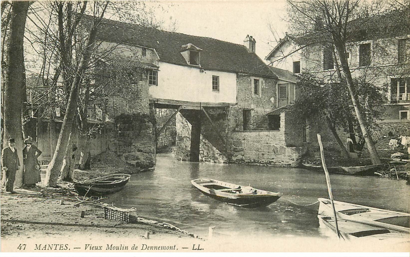 carte postale ancienne 78 MANTES. Vieux Moulin de Dennemont animation