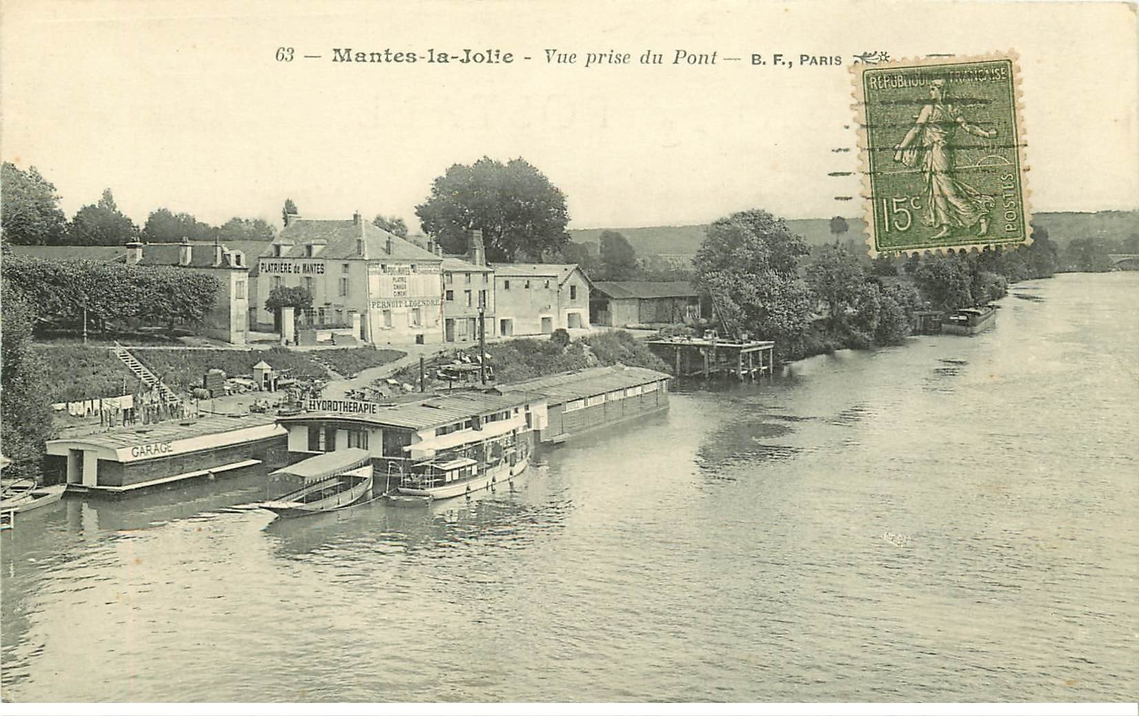 carte postale ancienne 78 MANTES-LA-JOLIE. Bateaux Hydrothérapie et Garage