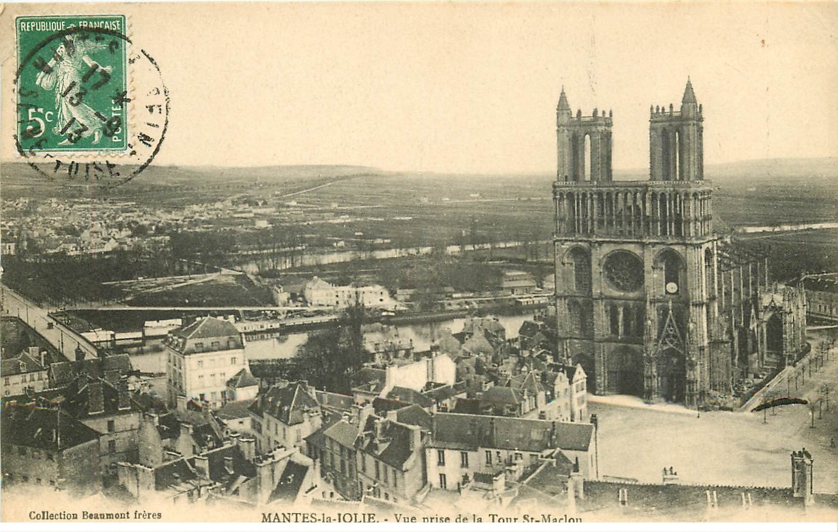 carte postale ancienne 78 MANTES-LA-JOLIE. Vue de la Tour Saint-Maclou 1913