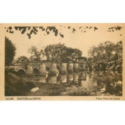 carte postale ancienne 78 MANTES-SUR-SEINE. Vieux Pont de Limay 1950