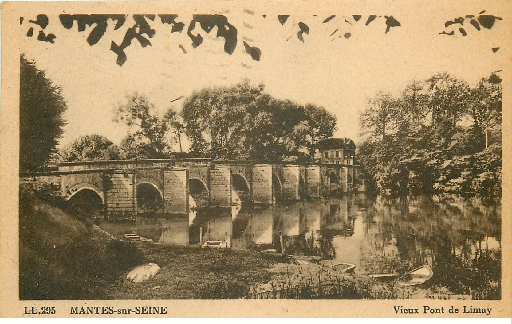 carte postale ancienne 78 MANTES-SUR-SEINE. Vieux Pont de Limay 1950