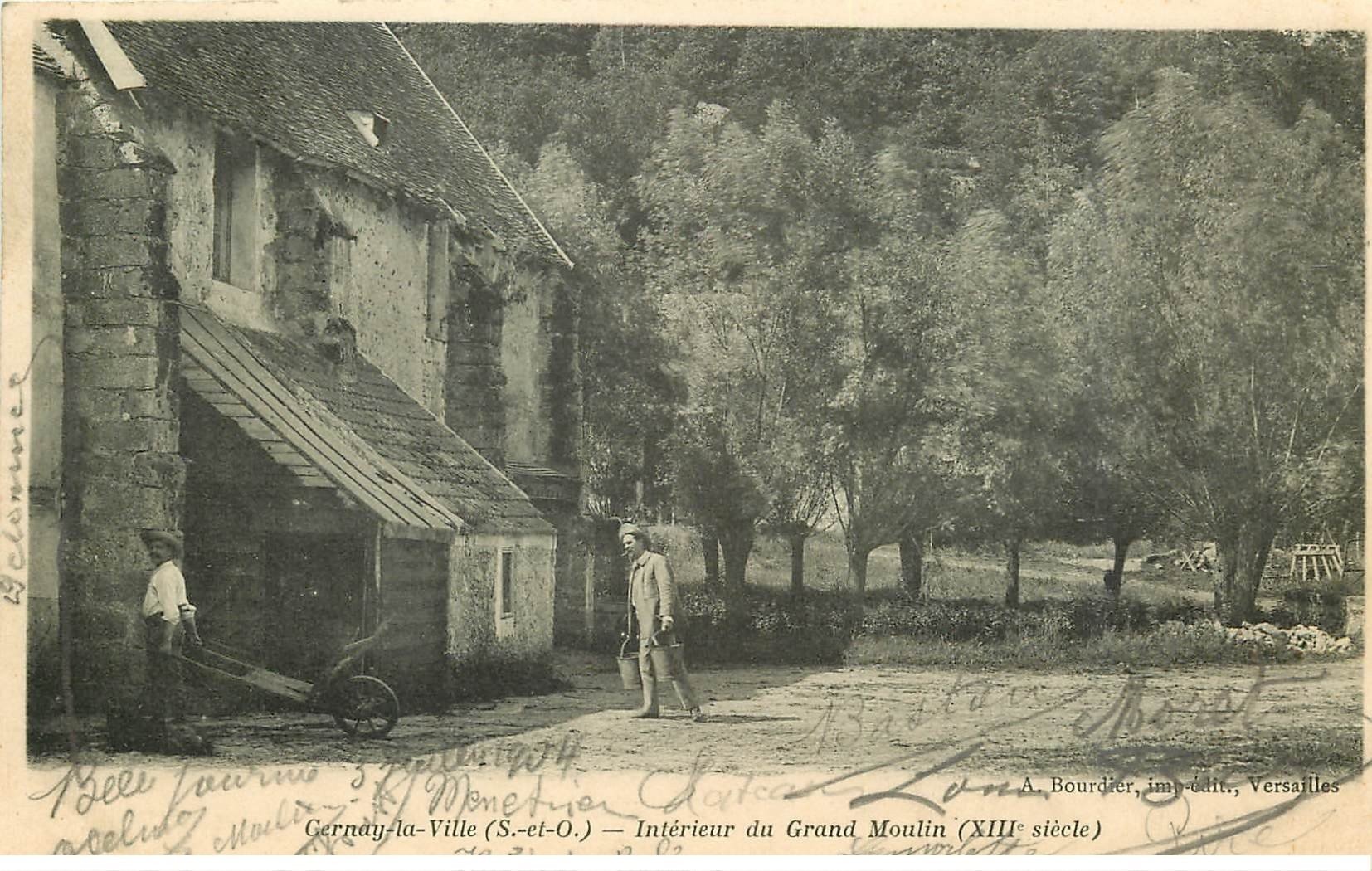 carte postale ancienne 78 CERNAY-LA-VILLE. Le Grand Moulin 1904 avec Meuniers