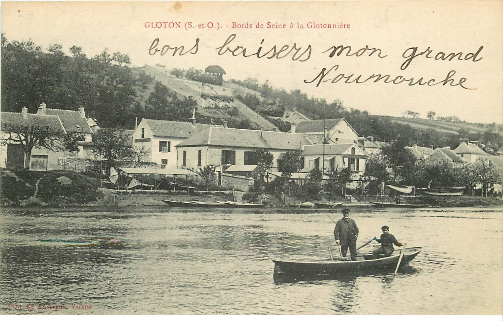 carte postale ancienne 78 GLOTON. Rameurs à la Glotonnière 1923