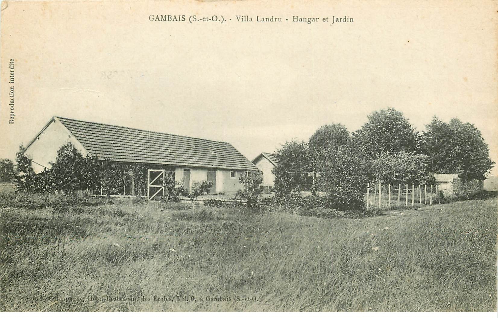 carte postale ancienne 78 GAMBAIS. Villa Landru Hangar et Jardin
