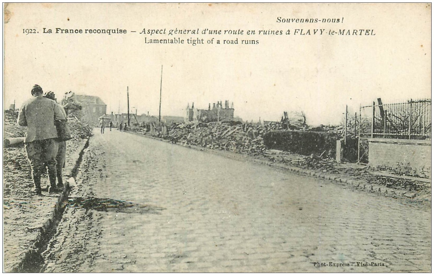 carte postale ancienne 02 FLAVY-LE-MARTEL. Route en ruine 1919