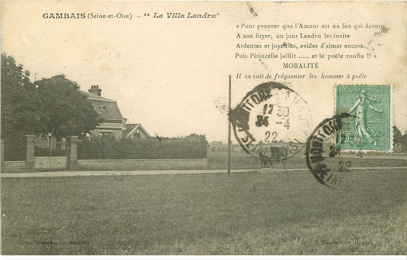 carte postale ancienne 78 GAMBAIS. Villa Landru 1922