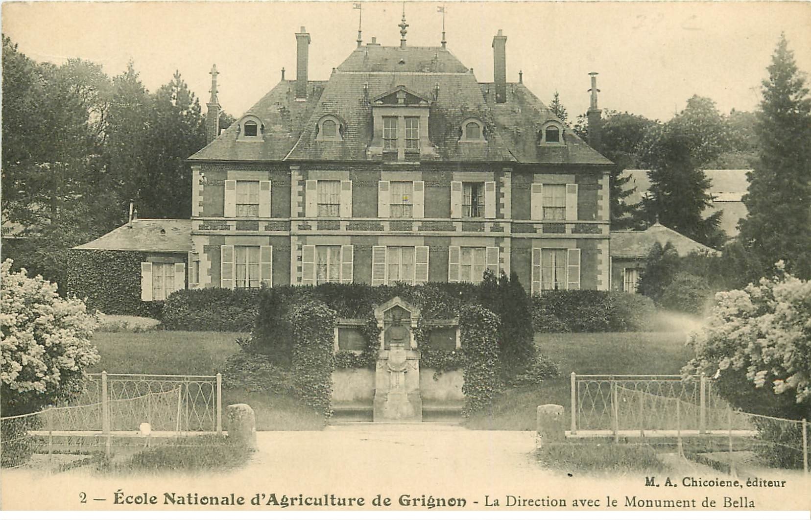 carte postale ancienne 78 GRIGNON. Ecole Nationale Agriculture. Direction Monument Bella
