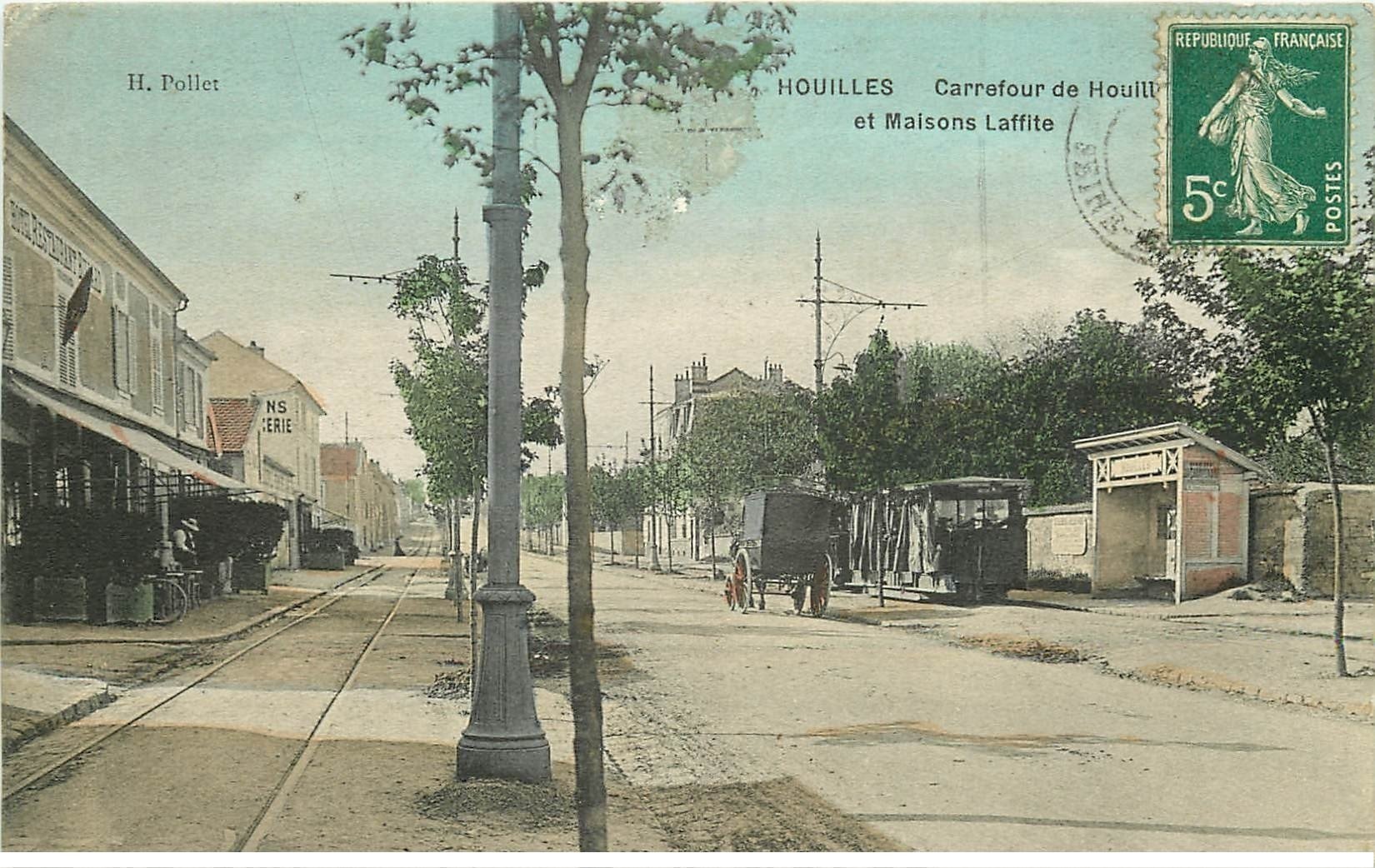 carte postale ancienne 78 HOUILLES. Carrefour Houilles et Maisons Laffite. Manque un timbre
