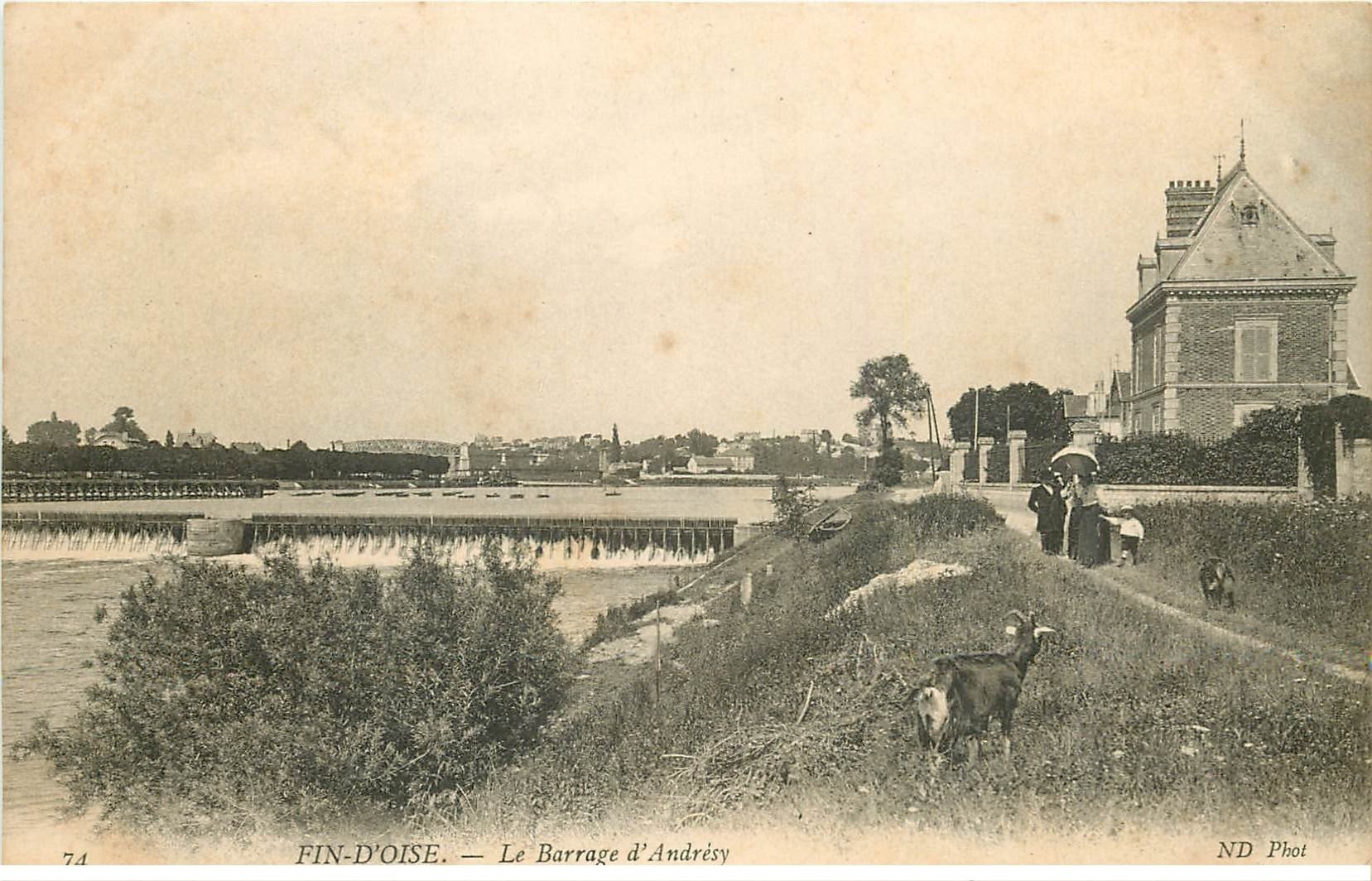 carte postale ancienne 78 FIN-D'OISE. Barrage d'Andrésy avec Biquettes