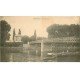 carte postale ancienne 78 BOUGIVAL. Péniche sous le Pont vers 1900. Défaut coin droit
