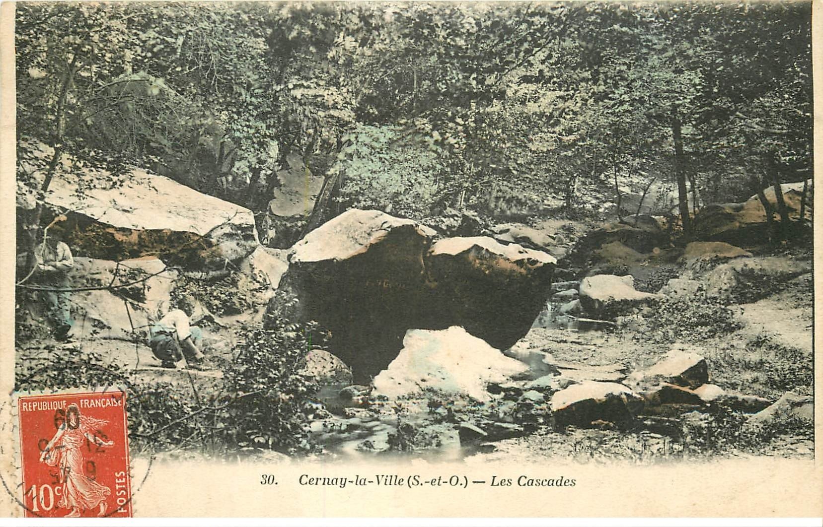 carte postale ancienne 78 CERNAY-LA-VILLE. Les Cascades avec personnages 1909