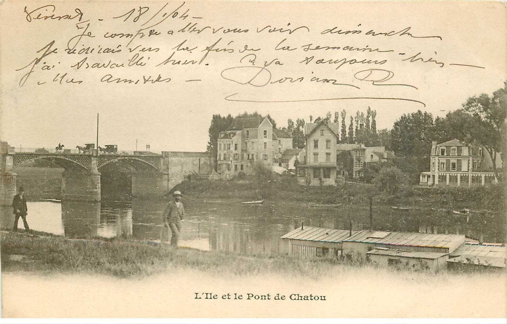 carte postale ancienne 78 CHATOU. Ile et Pont de Chatou 1904