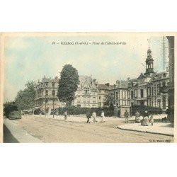 carte postale ancienne 78 CHATOU. Place Hôtel de Ville 1905 Tramway à vapeur
