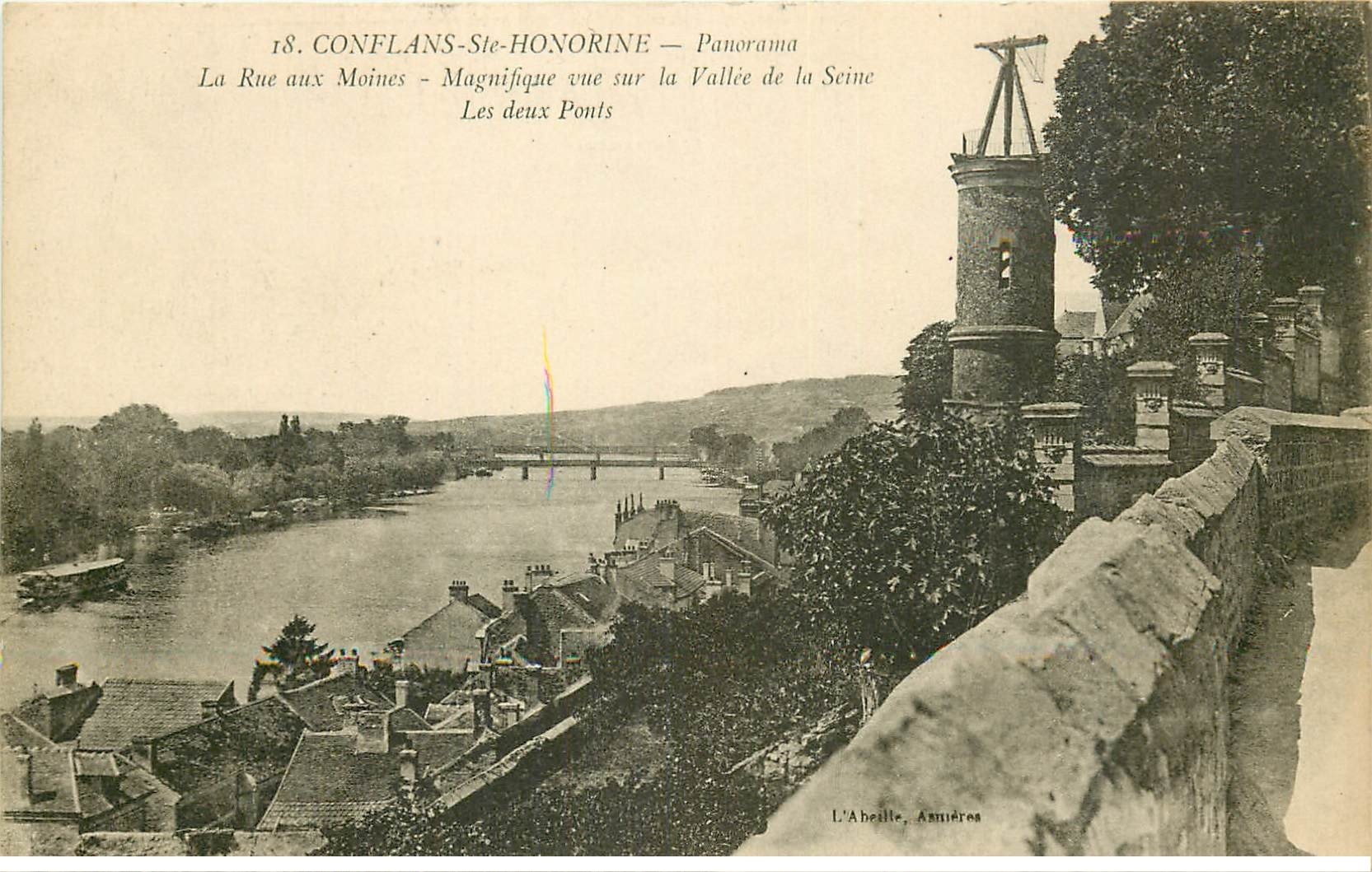 carte postale ancienne 78 CONFLANS-SAINTE-HONORINE. Vieux Moilin Rue aux Moines. Tampon Militaire 1916