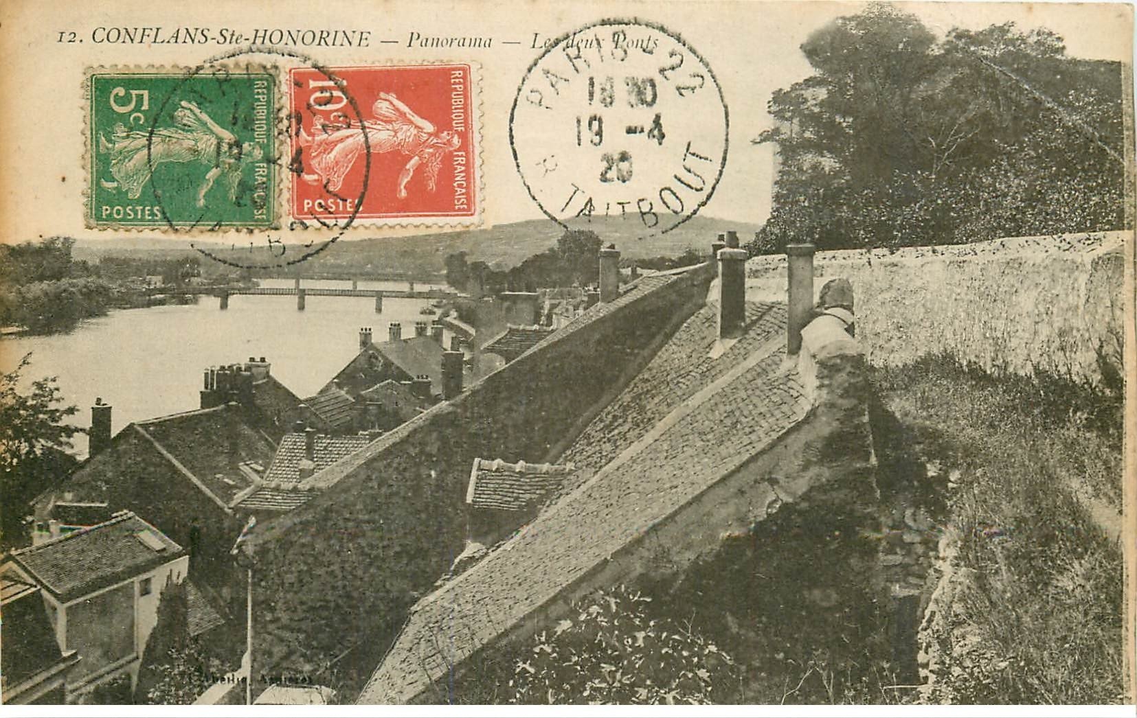 carte postale ancienne 78 CONFLANS-SAINTE-HONORINE. Les Deux Ponts 1920. Pli coin droit