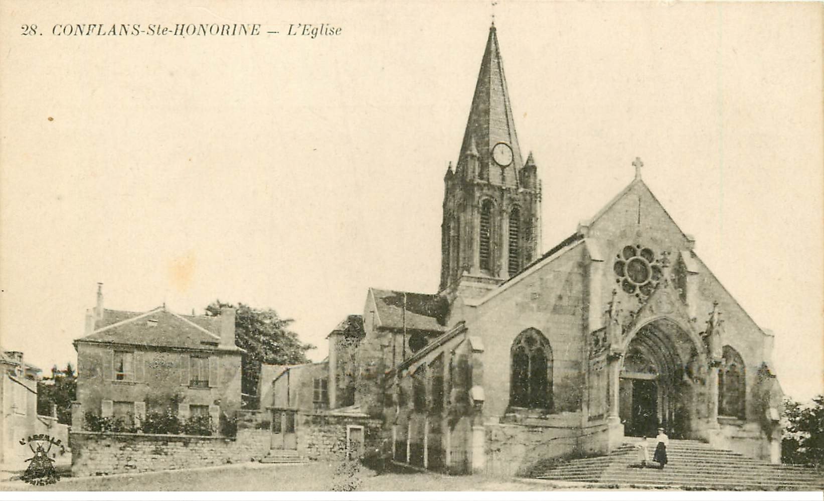 carte postale ancienne 78 CONFLANS-SAINTE-HONORINE. L'Eglise animation